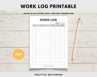 Printable Work | Time Log and Tracker | Activity Hours Log Printable | Digital Download Working Hours Log | Activity Tracker for Work | PDF