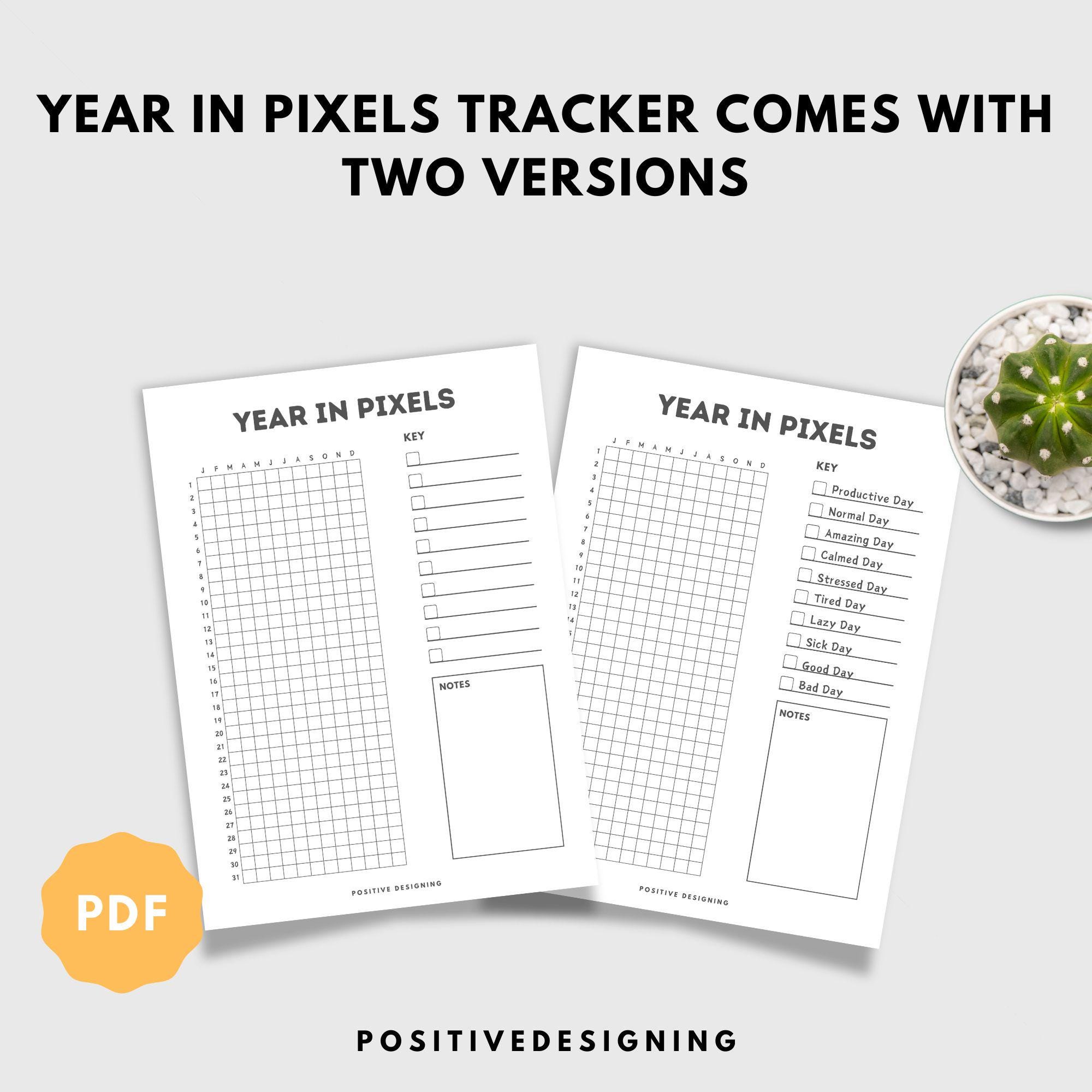 Year in Pixels Tracker, Printable Mood Journal, Digital Habit Tracker ...