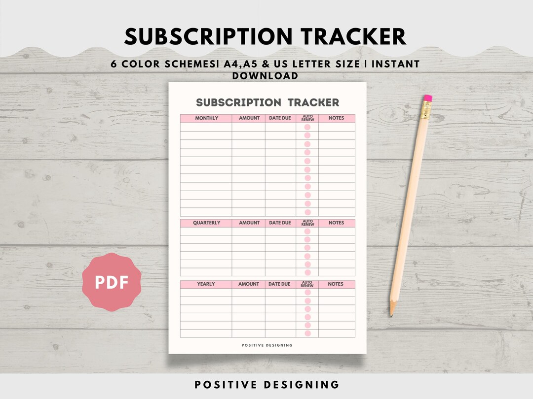 Subscription Tracker Printable | Budget Planner | Account Tracker ...