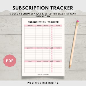 Subscription Tracker Printable | Budget Planner | Account Tracker | Budget Template | A4/A5/Letter Size | Expense Tracker | PDF Download