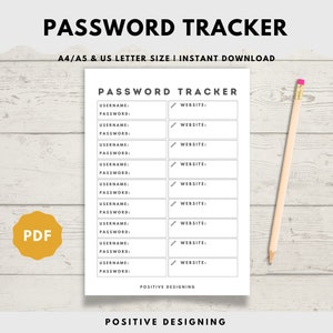 Printable Password Tracker, Password Log, Address Book Pages, Instant Download, Planner templates, Organizer, A4, A5 and US Letter size