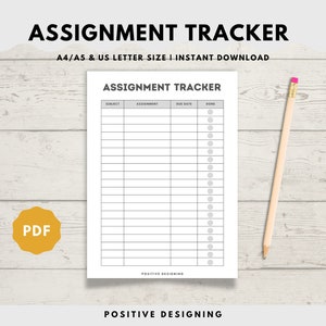 Assignment Planner, Assignment Tracker, Table Assignments, Homework Tracker, Assignment Sheets, Assignment Book, Assignment Pad, Instant PDF