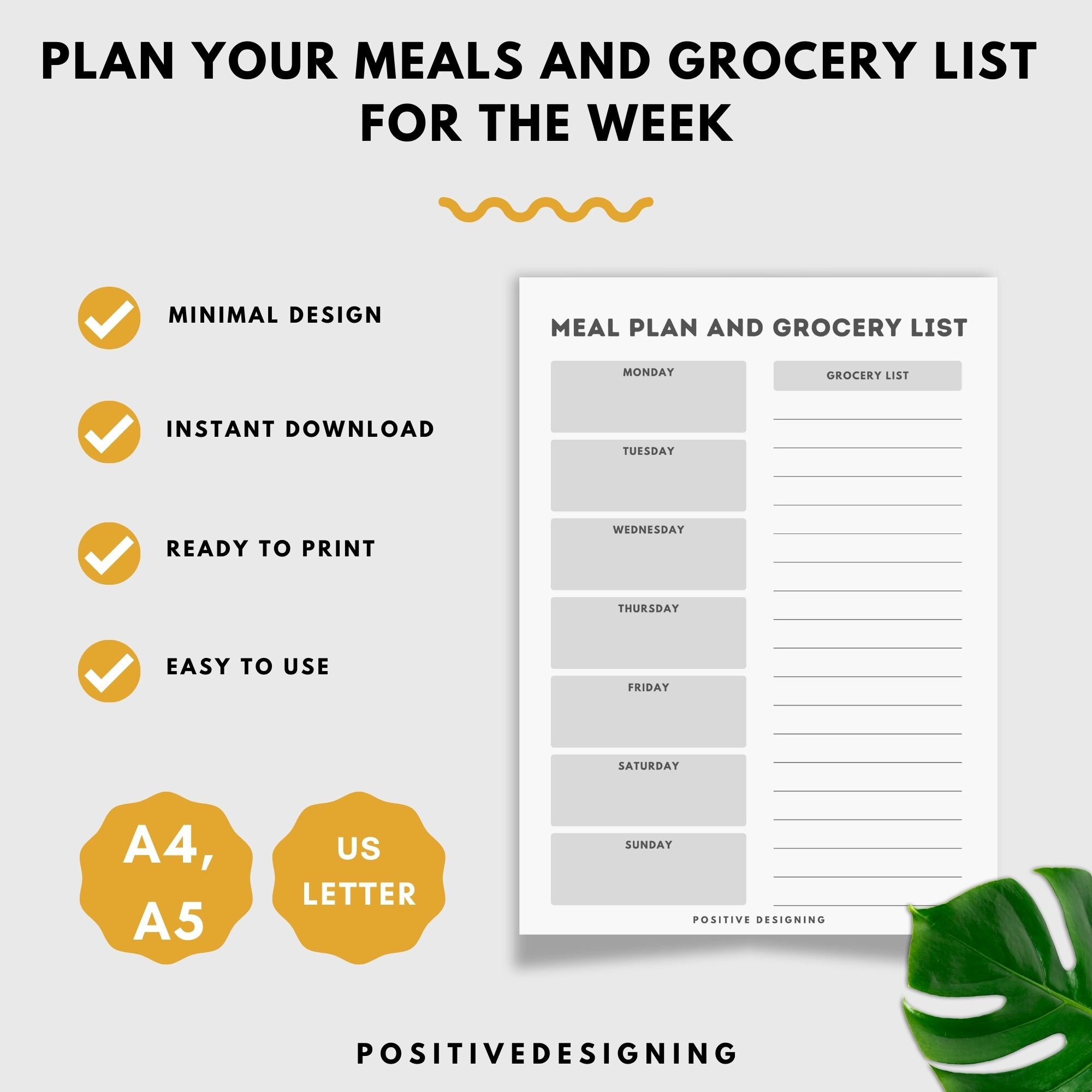 Weekly Meal Planner With Grocery List Printable Template, 7 Day Menu ...