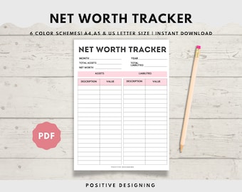 Net Worth Tracker Printable, Finance Planner (PDF Instant Download)