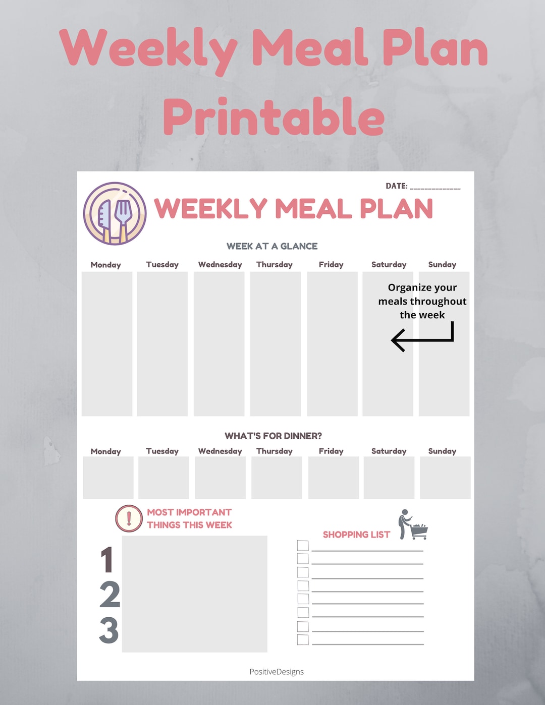 Weekly Meal Planner Printable, Digital Planner, Weekly Organizer ...
