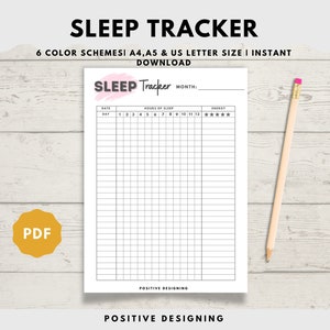Sleep Tracker Printable, Planner Inserts, Monthly Sleep Log, Sleep Tracking, Sleep Journal, Health Planner, PDF Instant Download