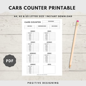Carb Counter | Carb Counting | Carb Tracker | Keto Diet Tracker | Diet Log | US Letter A4 A5 PDF Download