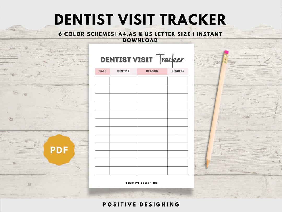 Dental Health Log, Dental Care Log, Dentist Checkup Log, Dental Care
