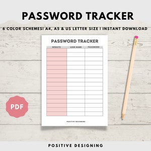 Printable Password Tracker, Password Log, Address Book Pages, Instant Download, Planner templates, Organizer, A4, A5 and US Letter size