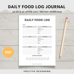 Food Journal Printable, Meal Planner, Food Tracker, Meal Tracker, Calorie Counting, Health and Wellness, Meal Plan Template, Instant PDF
