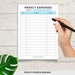 Weekly Expense Tracker Printable Expense Tracker Purchase Checklist ...