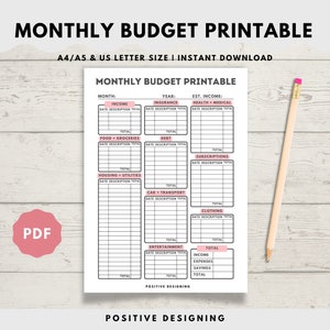 Monthly Budget Planner Printable | Financial Journal | Monthly Budget Sheet PDF | Personal Budget Worksheet | Expense & Income Tracker A5 A4