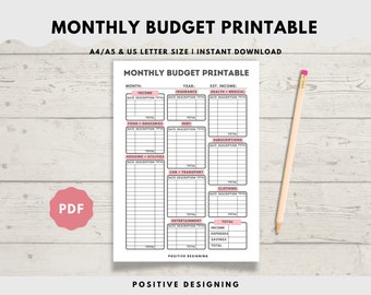 Monthly Budget Planner Printable | Financial Journal | Monthly Budget Sheet PDF | Personal Budget Worksheet | Expense & Income Tracker A5 A4