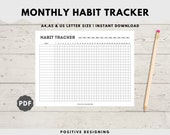 Monthly Habit Tracker Printable Landscape, Habit Tracker Template, Routine Tracker, 30 Day Habit Challenge, A4/Letter, Instant Download