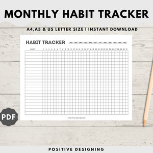 Paesaggio stampabile del tracker delle abitudini mensili, modello del tracker delle abitudini, tracker delle routine, sfida delle abitudini di 30 giorni, A4/Lettera, download istantaneo