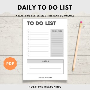 Daily To Do List Printable, Instant Download, Minimal Productivity Planner, Daily Planner, Daily Schedule, US Letter, A5, A4 PDF