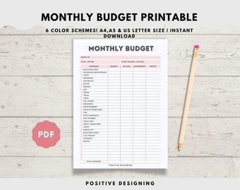 Monthly Budget Planner Printable | Financial Journal | Monthly Budget Sheet PDF | Personal Budget Worksheet | Expense & Income Tracker A5 A4