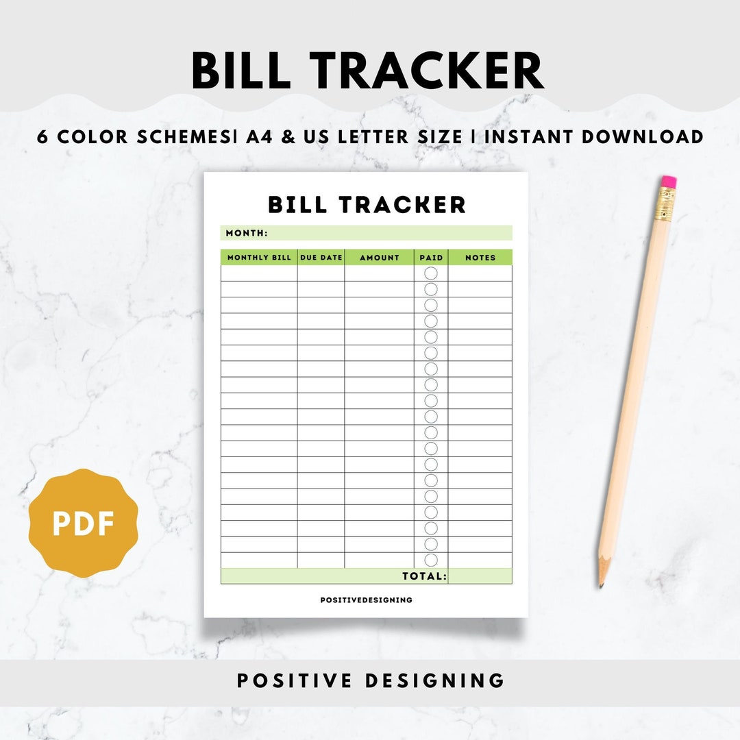 Monthly Bill Tracker Printable Bill Payment Tracker Bill Etsy