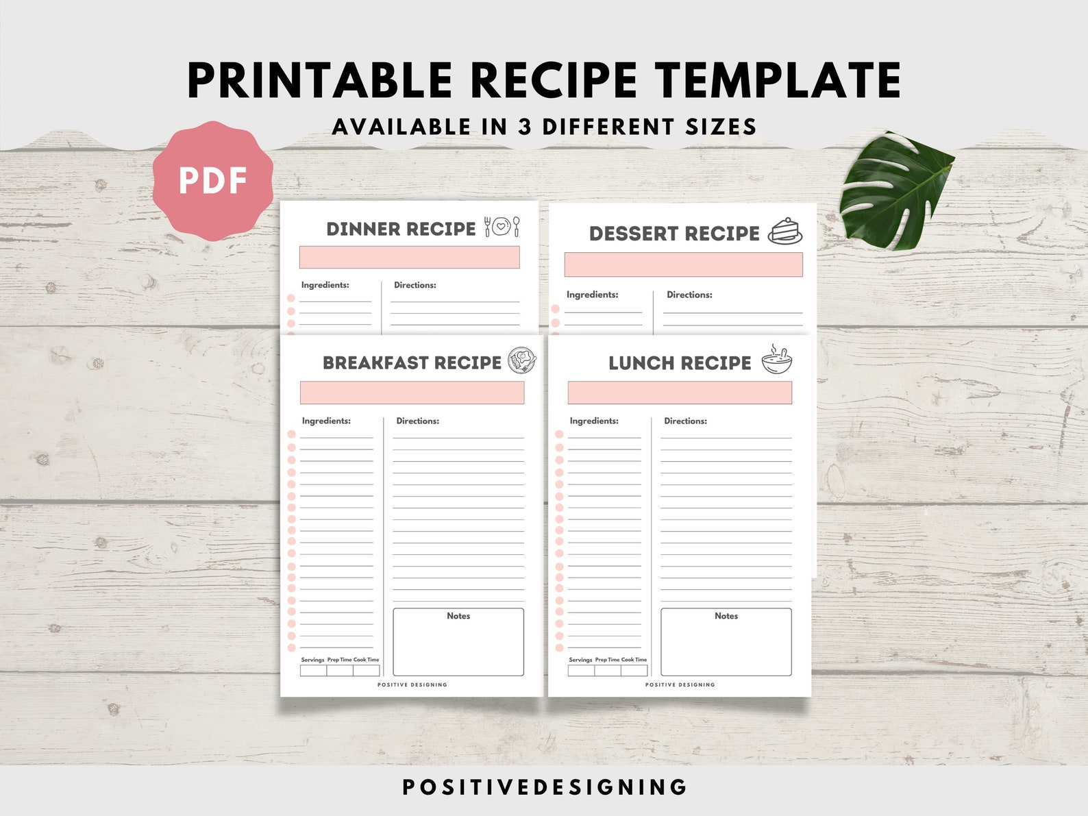Recipe Template Printable, Blank Recipe Page, Cookbook Template, Recipe Sheet A4 A5 Letter ...