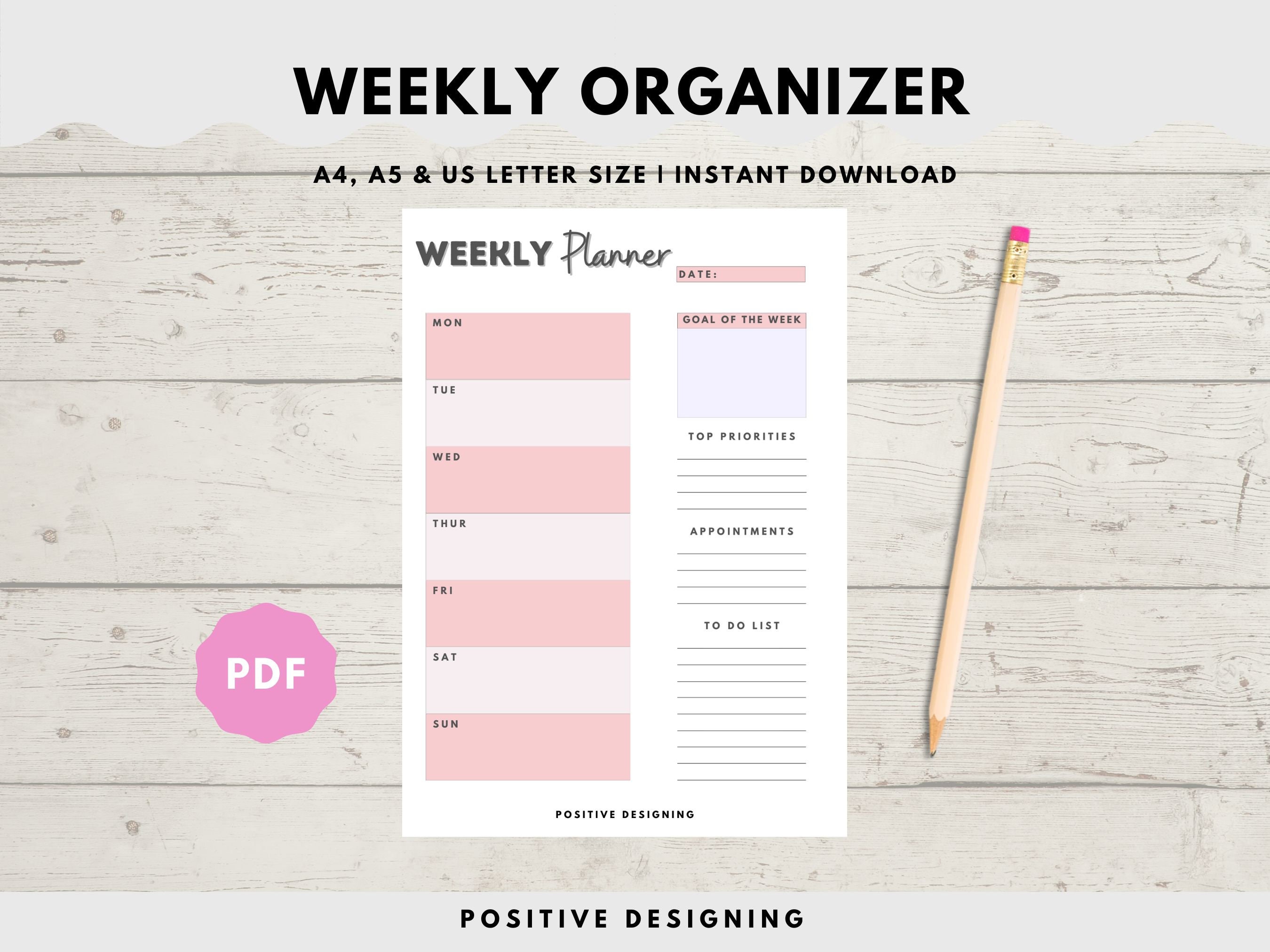 Minimal Weekly Planner Printable, A4 A5 Letter Sizes (PDF) - Etsy