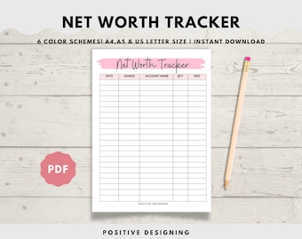 Net Worth Tracker Printable, Financial Balance Sheet (PDF Download)