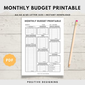 Monthly Budget Planner Printable | Financial Journal | Monthly Budget Sheet PDF | Personal Budget Worksheet | Expense & Income Tracker A5 A4
