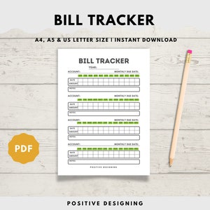 Monthly Bill Tracker Printable | Bill Payment Tracker | Bill Pay Checklist Organizer | Budget Planner | A4 A5 US Letter | Instant Download