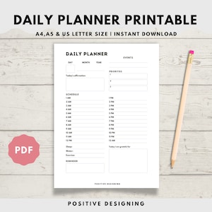 Instant Download | Printable Daily Planner | Meal Planner | To Do List Printable | Printable Organizer | Daily Schedule | A5/A4/Letter Size