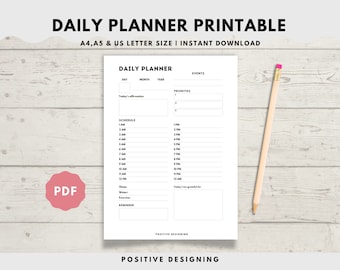 Instant Download | Printable Daily Planner | Meal Planner | To Do List Printable | Printable Organizer | Daily Schedule | A5/A4/Letter Size