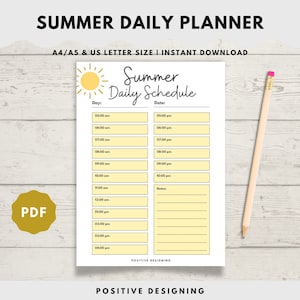 Hourly Planner Printable, Daily To Do List, Undated Daily Planner PDF, Productivity Planner, Summer Daily Planner Instant Download
