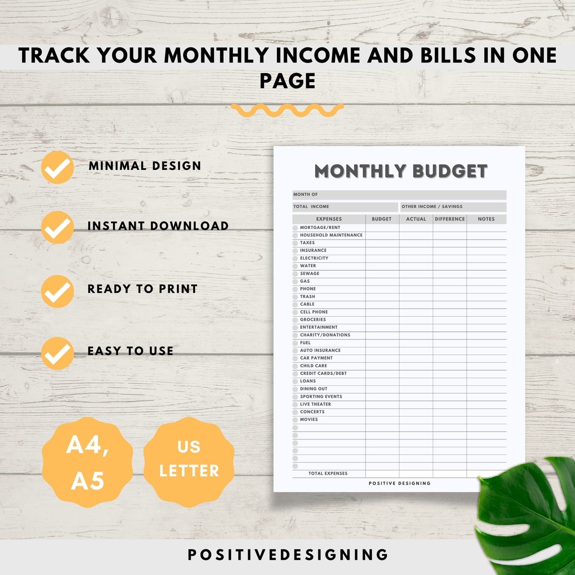 Monthly Budget Planner Printable | Financial Journal | Monthly Budget ...