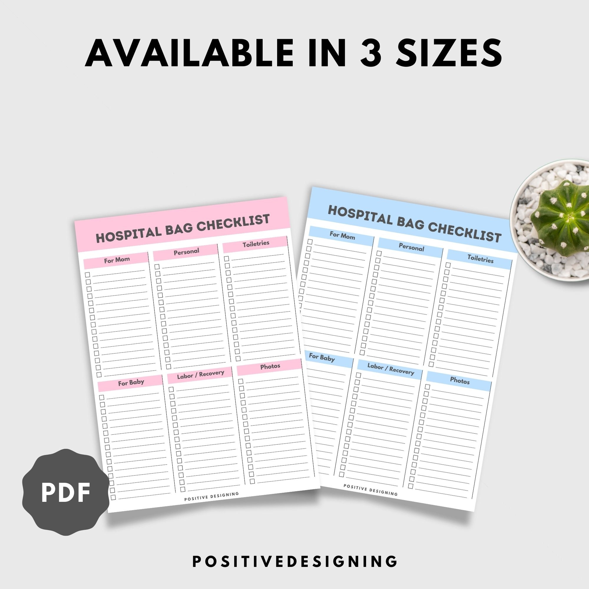 Hospital Bag Checklist Printable, Birth Bag Packing List, Pregnancy ...