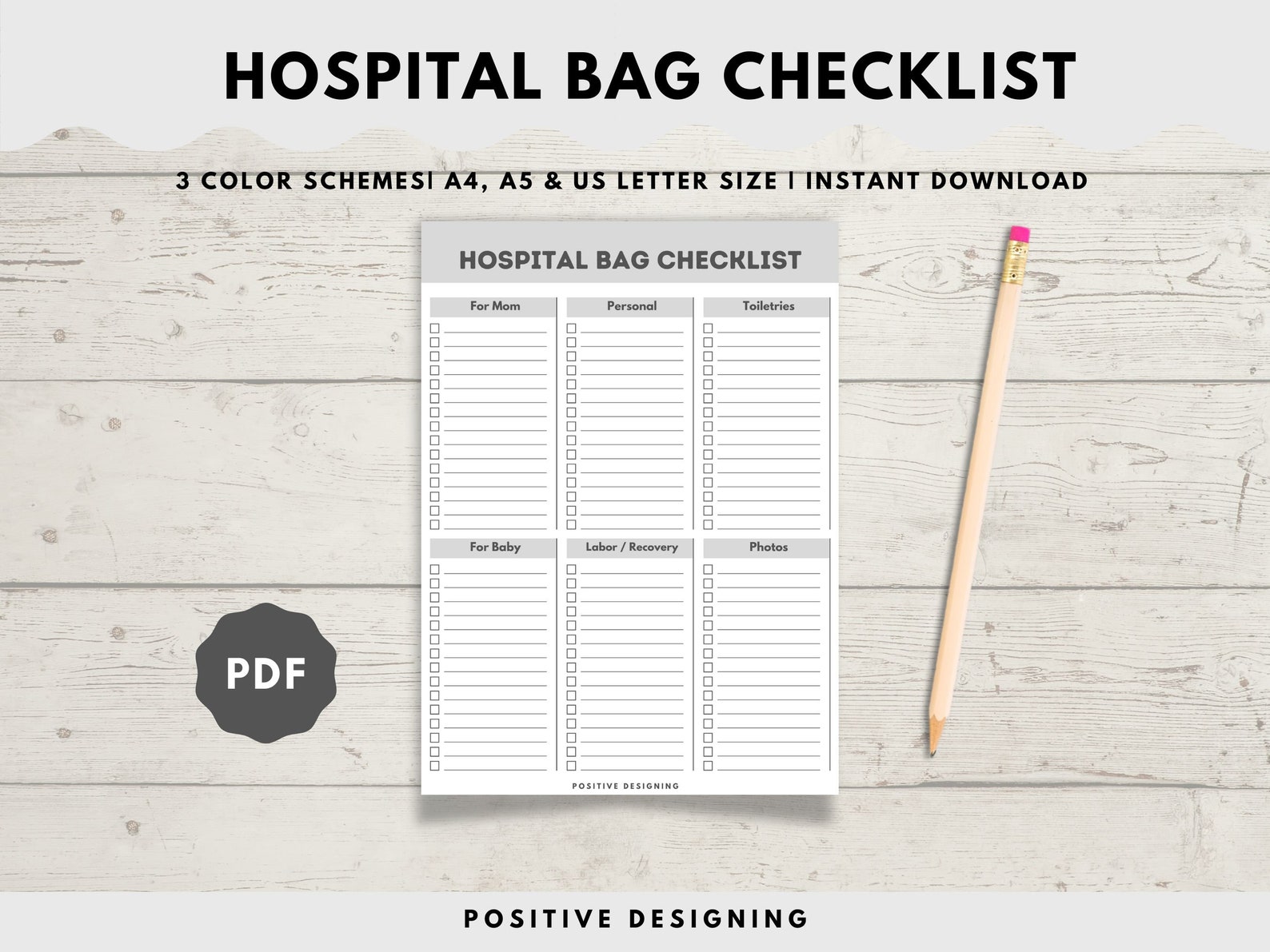 Hospital Bag Checklist Printable, Birth Bag Packing List, Pregnancy ...