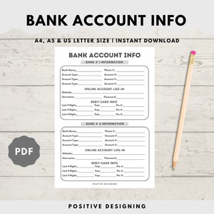 Bankguthaben Informationen, Tracker für Bankkonten, Bankinformationen, Sofort-Download PDF, Bankinformationen, Sofort-Download