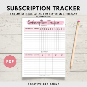 Subscription Tracker Printable, Membership Checklist, Expense Tracker, Budget Template, A4/A5/Letter Instant Download PDF