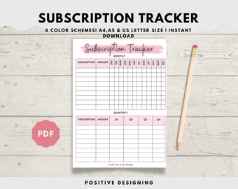 Subscription Tracker Printable, Membership Checklist, Expense Tracker, Budget Template, A4/A5/Letter Instant Download PDF