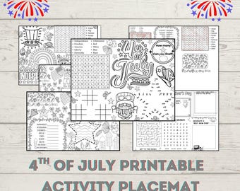 4th of July Kids Activity Placemat, Patriotic Games (PDF)
