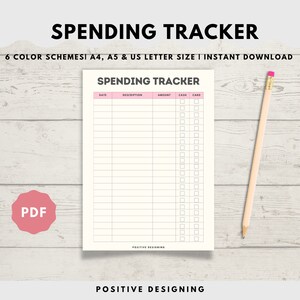 Spending Tracker Printable, Expense Tracker, Budget Template, Financial Planner, A4/A5/Letter Size, Instant Download PDF