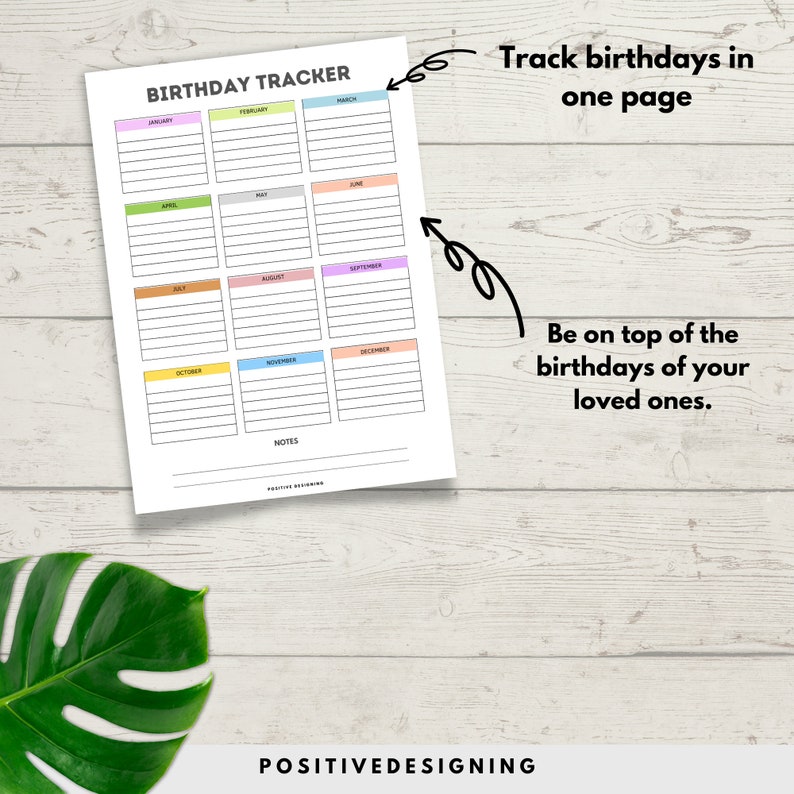 Birthday Tracker Printable Birthday List Birthday Planner Birthday