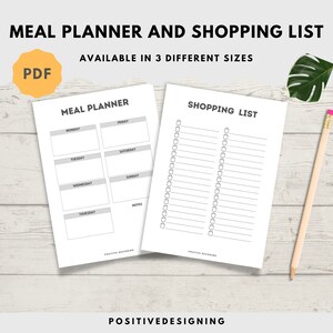 Tygodniowy plan posiłków z listą zakupów do wydrukowania, 7-dniowy plan menu, planer żywności, zdrowie i fitness, A4/A5/Letter, natychmiastowy plik PDF