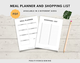 Weekly Meal Planner with Grocery List Printable Template, 7 Day Menu Plan, Food Planner, Health & Fitness, A4/A5/Letter, Instant PDF