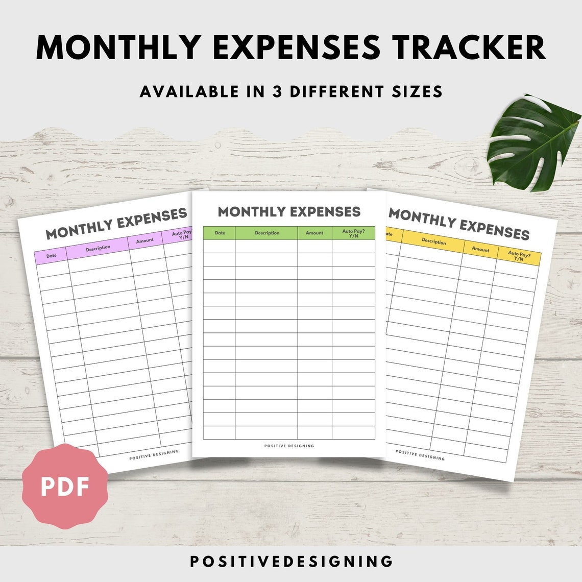 Monthly Expenses Tracker Printable, Spending Log, Purchase Recorder