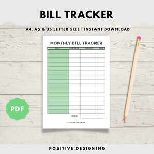 Monthly Bill Tracker Printable | Bill Payment Tracker | Bill Pay Checklist Organizer | Budget Planner | A4 A5 US Letter | Instant Download