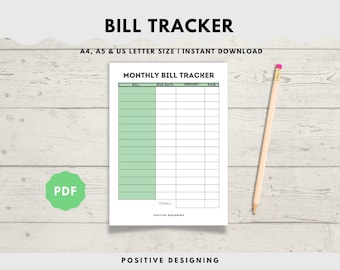 Monthly Bill Tracker Printable | Budget Planner (Digital Download)