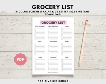 Weekly Meal Planner, Grocery Shopping List Printable (Digital Download)