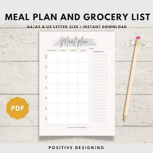 Printable meal plan and grocery list | Weekly Meal Planner | Meal Plan Printable | Instant Download PDF | A4, A5, Letter