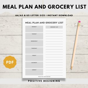 Planificateur de repas hebdomadaire avec modèle imprimable de liste de courses, plan de menus sur 7 jours, planificateur de repas, santé et forme physique, format A4/A5/Lettre, téléchargement immédiat au format PDF