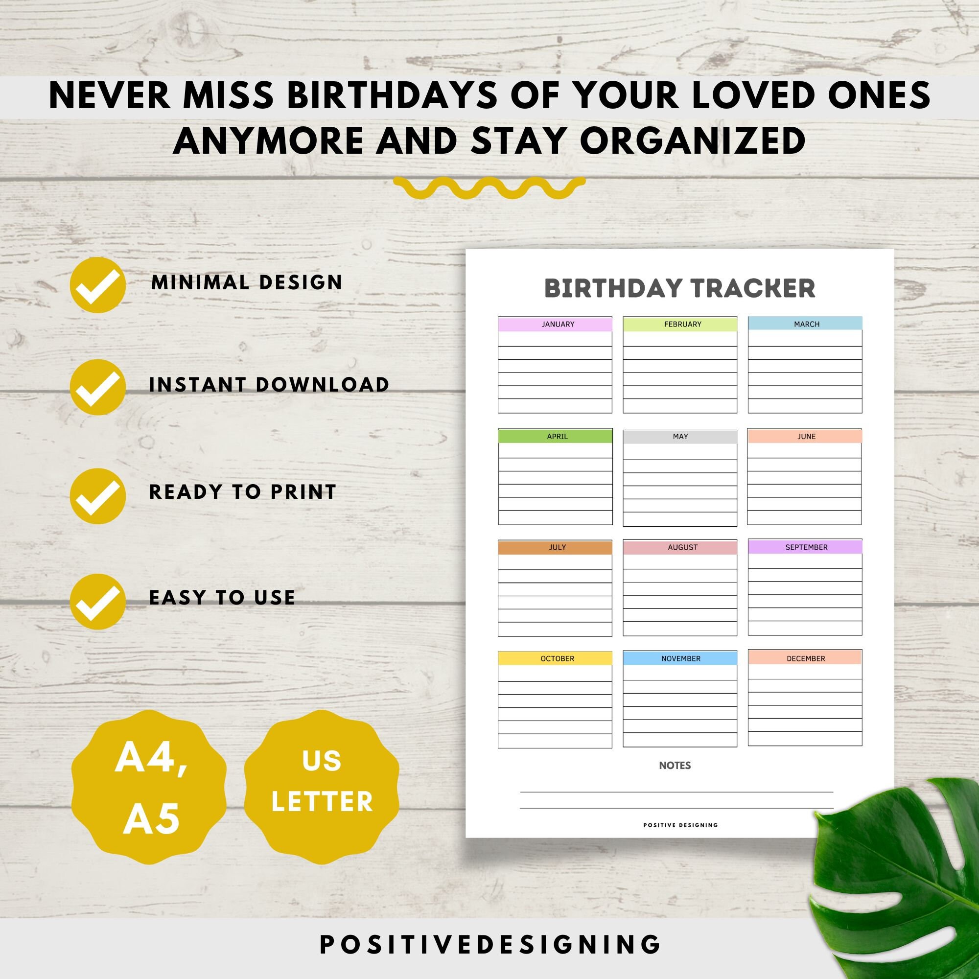 Birthday Tracker | Printable Birthday List | Birthday Planner ...