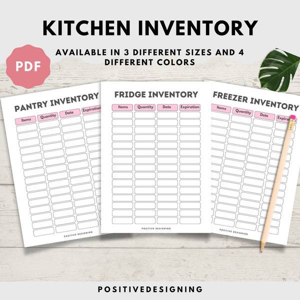 Kitchen Inventory Printable, Pantry, Fridge and Freezer Inventory trackers, Food Inventory Trackers, Home Inventory, A4 A5 Letter, PDF