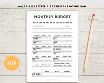 Monthly Budget Planner | Financial Expense Tracker (Digital Download)